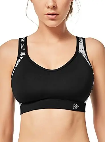 Produktbild: Yvette Damen Sport BH Starker Halt Große Größen Gekreuzt Rücken Bügellos für Laufen Joggen Yoga Fitness, Schwarz, Gr.- 80C