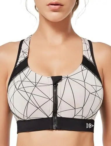 Produktbild: Yvette Damen Sport BH Starker Halt Vorderverschluss Gepolstert Ringerrücken Lauf Joggen Reiten Bra,Nude/Schwarz,XL Große Größen