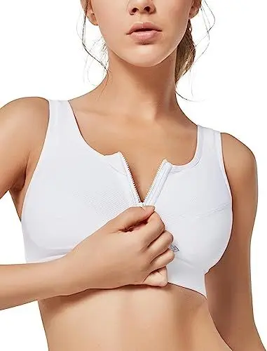 Produktbild: Yvette Sport BH Starker Halt mit Vorderverschluss, Große Größen Fitness Lauf Sports Bra,Weiß,85C