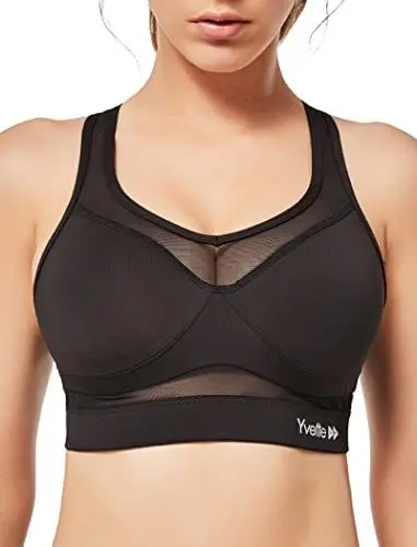 Produktbild: Yvette Sport BH Starker Halt Mesh Ringerrücken Große Brüste Ohne Bügel Gepolstert für Fitness Lauf Yoga,Schwarz,4XL Große Größen