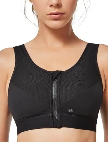 Produktbild: Yvette Sport BH Starker Halt mit Vorderverschluss, Große Größen Fitness Lauf Sports Bra,Schwarz,95B