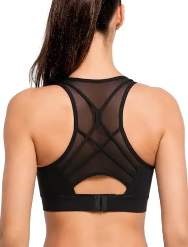 Produktbild: Yvette Sport BH Starker Halt schönen Rücken Gekreuzt Große Größen Fitness Lauf Joggen Bra,Schwarz,M