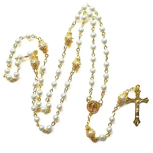 Produktbild: YVIFEVG Orthodoxes Kreuz Rosenkranz Mala Kette Auto ST Saint Necklace Taufe Geschenke für Frauen Männer Mädchen, Gold