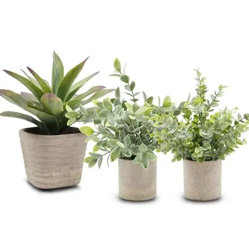Produktbild: YVONNEYI 3 Stück Künstliche Pflanzen, Kunstpflanze Agave für Zimmer Deko, Kunstpflanze Eukalyptus für Wohnzimmer Badezimmer Schlafzimmer Küche Tisch Büro Deko