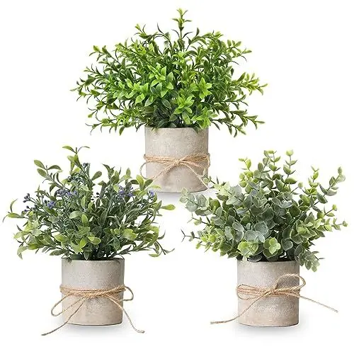 Produktbild: YVONNEYI 3 Stück Künstliche Pflanzen, Mini Kunstpflanze Eukalyptus, Künstliche Pflanzen Plastik für Schlafzimmer Badezimmer Küchen Zuhause Innen Deko