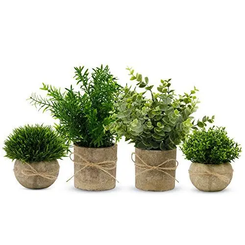 Produktbild: YVONNEYI 4 Stück Künstliche Pflanzen für Deko Wohnzimmer, Kunstpflanze Klein Eukalyptus, Fake Plant für Schlafzimmer Badezimmer Küchen Büro Zimmer Zuhause Innen Deko (005, 4 Stück)