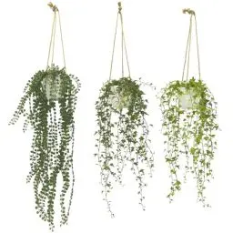 Produktbild: YVONNEYI 3 Stück 50.8/50/48.7cm Hängepflanze Künstlich im Schwarz Topf, Künstliche Hängepflanzen für Balkon Deko, Kunstpflanze Hängend für Wohnzimmer Wand Büro Zimmer Regal Indoor Outdoor Deko