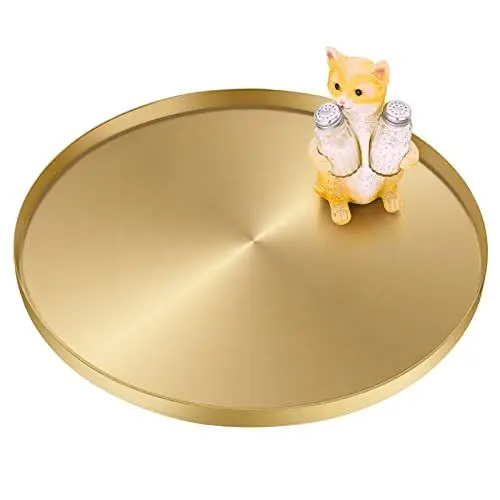 Produktbild: Yvttve Goldenes Rundes Tablett aus Metall mit 3 Anti Rutsch | Serviertablett Dekoteller und Dekotablett Kerzentablett (Ø 32 cm, Gold)