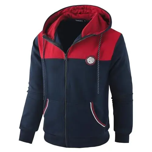 Produktbild: Ywenaisy Sweatjacke Herren Hoodie Herren Trainingsjacke Herren mit Kapuze Herren-Jacken Sportjacke Herren Freizeitjacke Herren Farbblock Patchwork Herren(503M#Blau-rot,L)