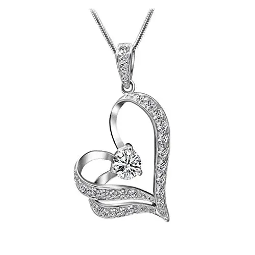 Produktbild: YWJewly Schmuck Kette Doppel Zirkon Herz Anhänger Halskette Zirkon für immer Liebe 520 Herzschlag Halskette Anhänger Ringe (6-Silver, One Size)