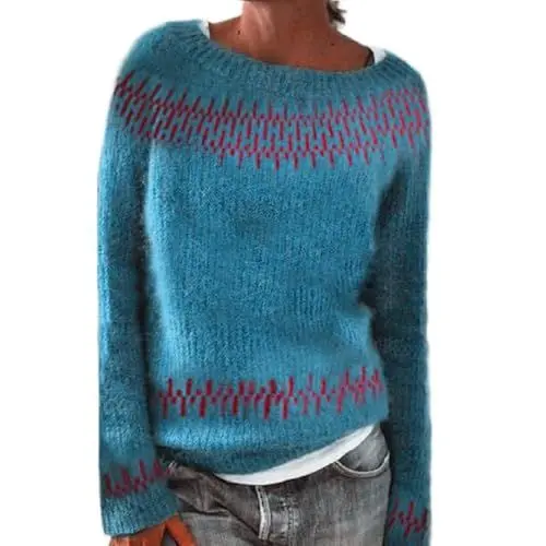Produktbild: YWLINK Weihnachtspullover Damen Pullover Weihnachts Pullis Alpaka Wollpullover Winter Norwegen Bunte Grobstrickpullover Norwegerpulli Christmas Pulli (7-Blue, S)
