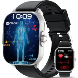 Produktbild: YYKY Gesundheitsuhr Smartwatch Damen Herren,2.01”𝐄𝐊𝐆+𝐇𝐑𝐕/ΒΙυtｚυcker 𝐁𝐥𝐮𝐭𝐝𝐫𝐮𝐜𝐤 Annehmen/Anruf tätigen ΑpΝOE-ErKEΝΝuΝG 𝐒𝐩𝐎𝟐 Wetter Herzfrequenz Schlaf Fitnessuhr Sportuhr Android iOS