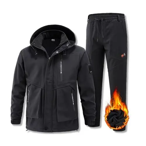 Produktbild: Yytcsjz Zweiteiliges Skianzug-Set Für Herren, Winddichter Warmer Verschleißfester Skianzug Mit Kapuze Für Herren 2-teiliges Set, Trendige Lockere Isolierte Wasserdichte Bergsteigerkleidung(Black,5XL)