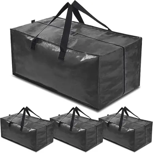 Produktbild: YZK Umzugstaschen Groß 4 Stück mit Rucksackgurten und Reißverschlüssen, Aufbewahrungstasche für Bettdecken Kleidung, Moving Bags für Umzug, Reisen, Camping, Gartengeräte (Schwarz)