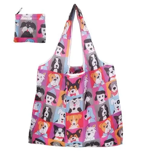 Produktbild: YzmrBdqc Große Wiederverwendbare Einkaufstaschen, Doggies Faltbare Einkaufstasche, Wasserdichte Tasche, Leichte Handtasche Schnelltrocknend Reißfest für Einkaufen, Reisen, Picknick (60x46cm)