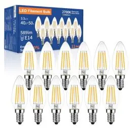 Produktbild: YzzYzz LED Kerzenlampen E14, 3.5W ersetzt 50 Watt, 589lm, LED Kerzenbirnen E14 Warmweiß 2700K, E14 LED Filament Lampe, AC 220V-240V, Nicht Dimmbar