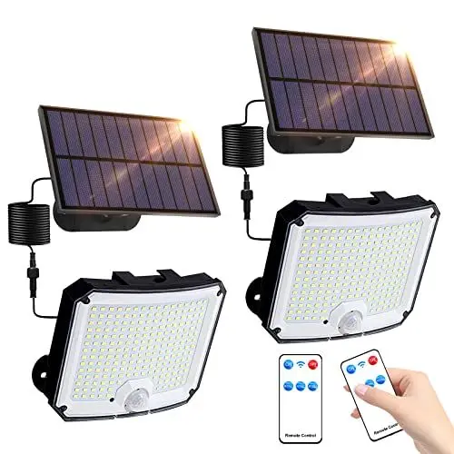 Produktbild: YzzYzz Solarlampen für Außen, 208 Led Solar mit Bewegungsmelder, 3 Modi Solarlampen mit Schalter, IP65 Solar Strahler Aussen mit Bewegungsmelder, Solarleuchte für Garten Patio mit 5m Kabel (2 Stück)