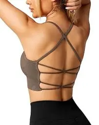 Produktbild: ZAAYO Damen Gym BH Gepolstert Crossback Fitness Sport Bra Abnehmbarer Brustpolster Yoga Tops Gestrickte Nahtlose Sportbekleidung Chestnut Brown Small