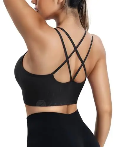 Produktbild: ZAAYO Damen Sport BH mit Gepolstert Nahtlose Bra Cross Back Design Push up BH Sport Bra Top Fitness Lauf Joggen Yoga Schwarz S