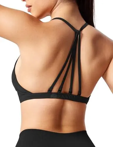 Produktbild: ZAAYO Sport BH Damen Ohne Bügel Starker Halt Rückenfrei Push Up BH Padded Bandeau Criss-Cross Straps Adjustable Bra Fuer Yoga Fitness Training Sport Top Schwarz M