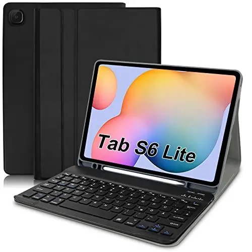 Produktbild: Zabatoco Samsung S6 Lite Table Hülle mit Tastatur (Deutsches QWERTZ) Abnehmbarer magnetischer BluetoothTastatur für Samsung Tab S6 Lite 10,4 Zoll (SM-P610/P615/P613/P619,2022/2024),Schwarz