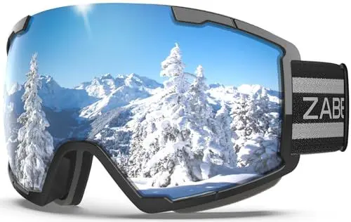 Produktbild: ZABERT Skibrille für Herren Damen Frauen Erwachsene Männer Kinder 10 11 12 13 Jahre, Brillenträger Ski Snowboard Brille Schneebrille Snowboardbrille, Schwarz Verspiegelt Silber v3