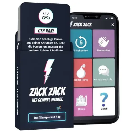 Produktbild: Zack Zack - Kartenspiel - Trinkspiel mit App - 110 Spielkarten - Mehr als 1000 Aufgaben - Partyspiel - Saufspiel - Geschenkidee