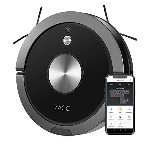 Produktbild: ZACO A9sPro Saugroboter mit Wischfunktion, App & Alexa, 7,6 cm flach, Staubsauger Roboter mit Raumkarte & Mapping, bis 2h Laufzeit, leiser Roboterstaubsauger für Teppich, Tierhaare & Parkett, schwarz…