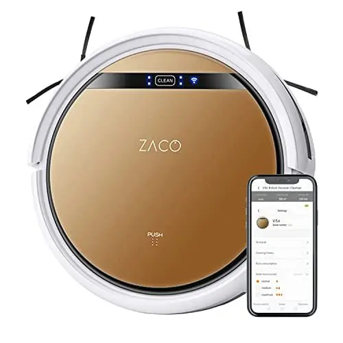 Produktbild: ZACO V5x Saugroboter mit Wischfunktion, App & Alexa Steuerung, 8,1cm flach, automatischer Roboter, 2in1 Wischen oder Staubsaugen, für Hartböden, Fallschutz, mit Ladestation, Mit Wlan, 22 W, 65 Dezibel