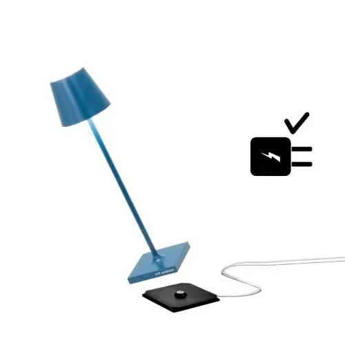 Produktbild: Zafferano Poldina Pro Micro Kabellose LED-Tischlampe Wiederaufladbar 2200-2700-3000K, IP65 Innen/Außeneinsatz, Lange Lebensdauer, Aluminium, H27.5cm mit Mehrfach-USB-Ladegerät (EU/UK/US) - Blau Capri