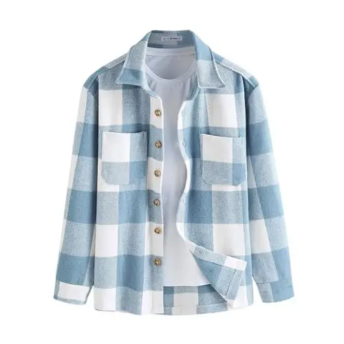 Produktbild: ZAFUL Lässig Kariertes Button Down Hemdjacke Herren Langarm Regular Fit Shacket mit Taschen (1-Hellblau,XL)