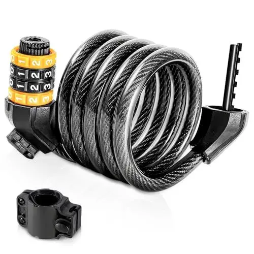 Produktbild: Zahlenschloss Fahrrad Fahrradschloss Hohe Sicherheit mit 4-Stellig Zahlencode, 120cm/12mm Kabelschloss Bike Lock mit Halterung für E-Bike Scooter Motorrad