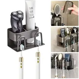 Produktbild: ZahnbüRstenhalter Zahnputzbecherhalter Zahnputzbecher Elektrische ZahnbüRste Toothbrush ZahnbüRsten Ohne Bohren Wand Holder Halterung Badezimmer Bad Bathroom Organizer, Grau