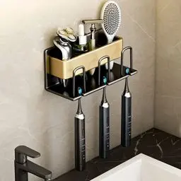 Produktbild: Zahnbürstenhalter, Zahnbürstenhalter für Dusch-Organizer, Zahnbürstenhalter Wandmontage, Dusch-Organizer, elektrischer Zahnbürstenhalter für Badezimmer-Arbeitsplatte, platzsparend (Gold)