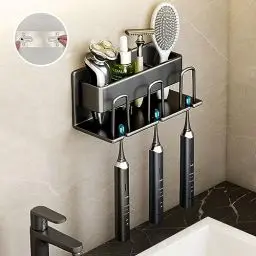 Produktbild: Zahnbürstenhalter, Zahnbürstenhalter für Dusch-Organizer, Zahnbürstenhalter Wandmontage, Dusch-Organizer, elektrischer Zahnbürstenhalter für Badezimmer-Arbeitsplatte, platzsparend (schwarz)