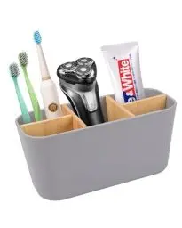Produktbild: Zahnbürstenhalter mit Bambus Trennwänden, Toothbrush Holder mit 5 Kartenschlitz, Zahnbürstenhalter Elektrische Zahnbürste Stehend, Multifunktionale Badezimmer Organizer für Familie Grau