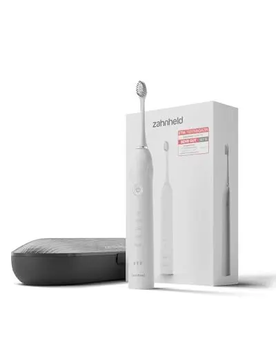 Produktbild: Zahnheld® Elektrische Schallzahnbürste GERO mit Reiseetui und Bürstenkopf | Für eine täglich effektive Zahnreinigung | Lange Akkulaufzeit | 5 Putzmodi | weiß