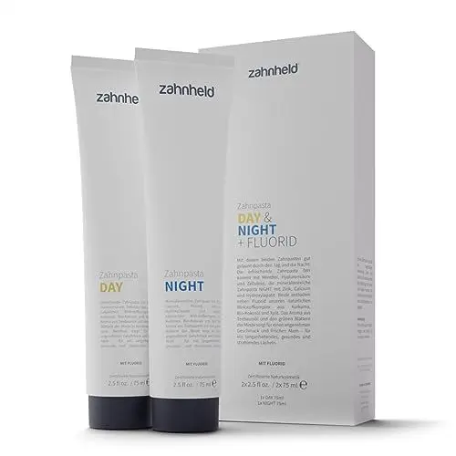 Produktbild: Zahnheld® Zahnpasta Day & Night mit Fluorid (2 x 75 ml Tube), tägliche Zahncreme, Zahnreinigung, mit Minzgeschmack | 6-facher Wirkstoffkomplex aus natürlichen Inhaltsstoffen