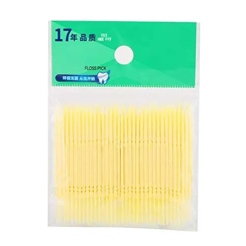 Produktbild: Zahnstocher,ANGGREK 100pcs / Bag Doppelkopf-Zähnereinigungs-Zahnstocher Mundpflege Floss Pick Zahnstocher(Zitronengelb)