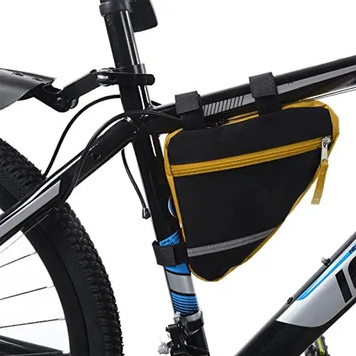 Produktbild: ZAICOLER Fahrradrahmentasche, 9,4 X 6,6 X 0,3 Zoll, Multifunktionale Nylon-Fahrrad-Dreieckstasche, Hakenschlaufe, Schnelle Installation für zwischen Dem Oberrohr und Dem Sitzrohr (Yellow)