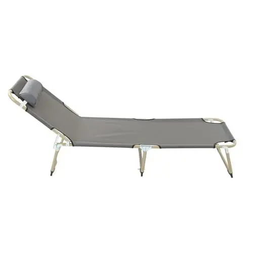 Produktbild: ZAICOLER Loungesessel, Eisen-Einzelbett-Liegestuhl, Klappbare Liegeliege, Camping-Liegestuhl, Klappbett mit Kissen, Terrassen-Loungesessel, Chaiselongue für Strand-Pool-Camping (56