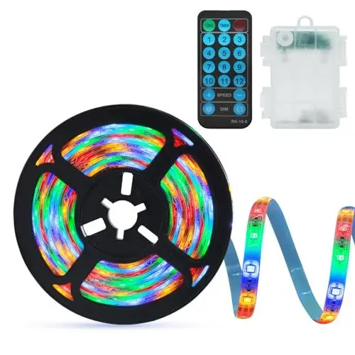 Produktbild: ZAIYW 3 Meter LED Streifen mit Batterie, 192 LED Strip Batteriebetrieben Selbstklebend mit 12 Modi Timer, Wasserdicht LED Lichtband für TV, Schrank, Küche, Schlafzimmer Deko (Mehrfarbige)