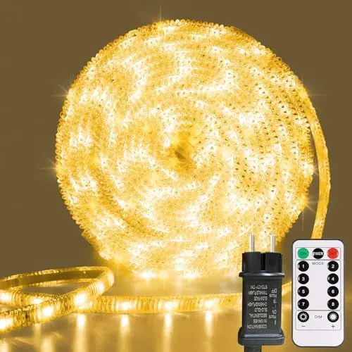 Produktbild: ZAIYW Kristall 10M LED Streifen Wasserdicht PVC Überzug, 29V DC Streifenlichter mit Fernbedienung und Timer, 8 Modi DIY Flexibel für Schlafzimmer, Terrasse, Küche, Außenbereich (Warmweiß)