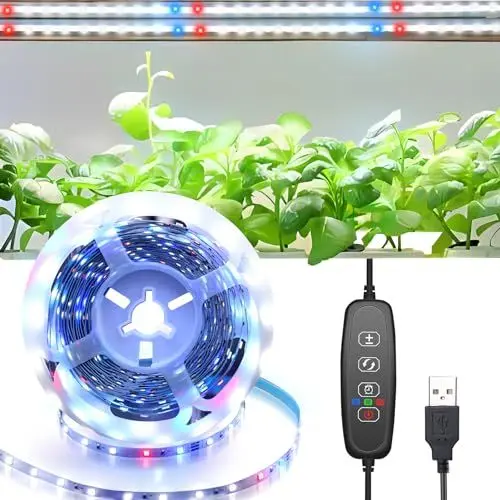 Produktbild: ZAIYW LED Pflanzenlicht Vollspektrum, 3 Meter Grow Light mit 3/9/12 Auto Timer, Weiß, Rotes, Blaues USB Wachstumslampen 180 LED für Zimmerpflanzen