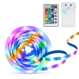 Produktbild: ZAIYW LED Streifen Lichter Bewegungsmelder Batteriebetrieben, 60 LED RGB und Warmweiß 2M Selbstklebende Nachtlichter Streifen mit Fernbedienung für Flur Treppenschrank Bett Gradevin Dekoration