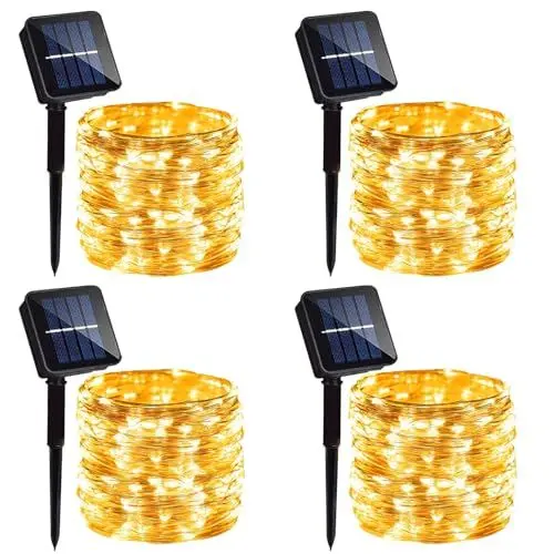 Produktbild: ZAIYW Solar Lichterkette Aussen, 4x10M 100 LED Lichterkette Außen Solar Wetterfest, 8 Modi Silber Draht Solar Lichterkette Outdoor für Balkon Garten Terrasse Party Hochzeit Deko (Warmweiß)