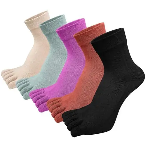 Produktbild: ZAKASA Zehensocken Damen Sneaker Socken: Five Finger Socken Frauen Kurz Socken mit Zehen Bunte Baumwolle Sportsocken Dunkel 5 Paare EU 35-42