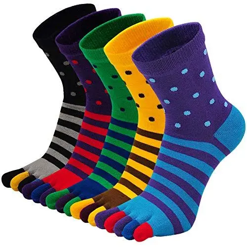Produktbild: ZAKASA Zehensocken Herren Baumwolle Sportsocken: Fünf Finger Sport Socken 5 Finger Socken Laufsocken Wandersocken Trekking Sneaker Socken Männer Größe 39-44 Streifen-5 Paar