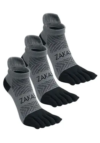 Produktbild: ZAKASA Zehensocken Herren Finger Socken: Kurz Sneaker socken mit zehen Männer Coolmax Anti Schweiß Socken Atmungsaktive Sportsocken für Laufen Running 39-42 Schwarz-3 Paare
