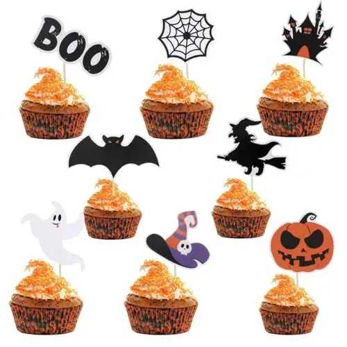 Produktbild: ZALAON Halloween Cupcake Topper，48 Stücke Halloween Kuchendeko Verwendet für Halloween-Party-Dekorationen、Obstteller、Kuchendekorationen
